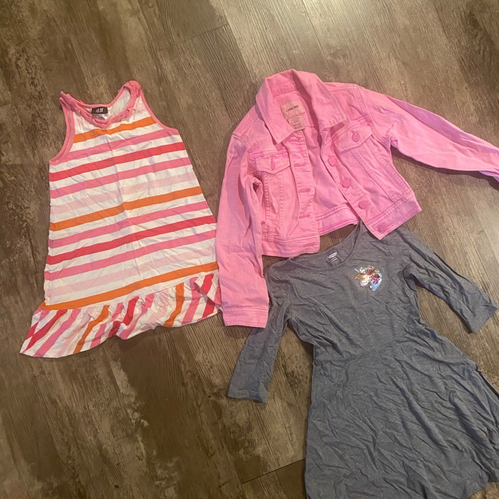 Pink Jean Jacket and Striped Dress Set